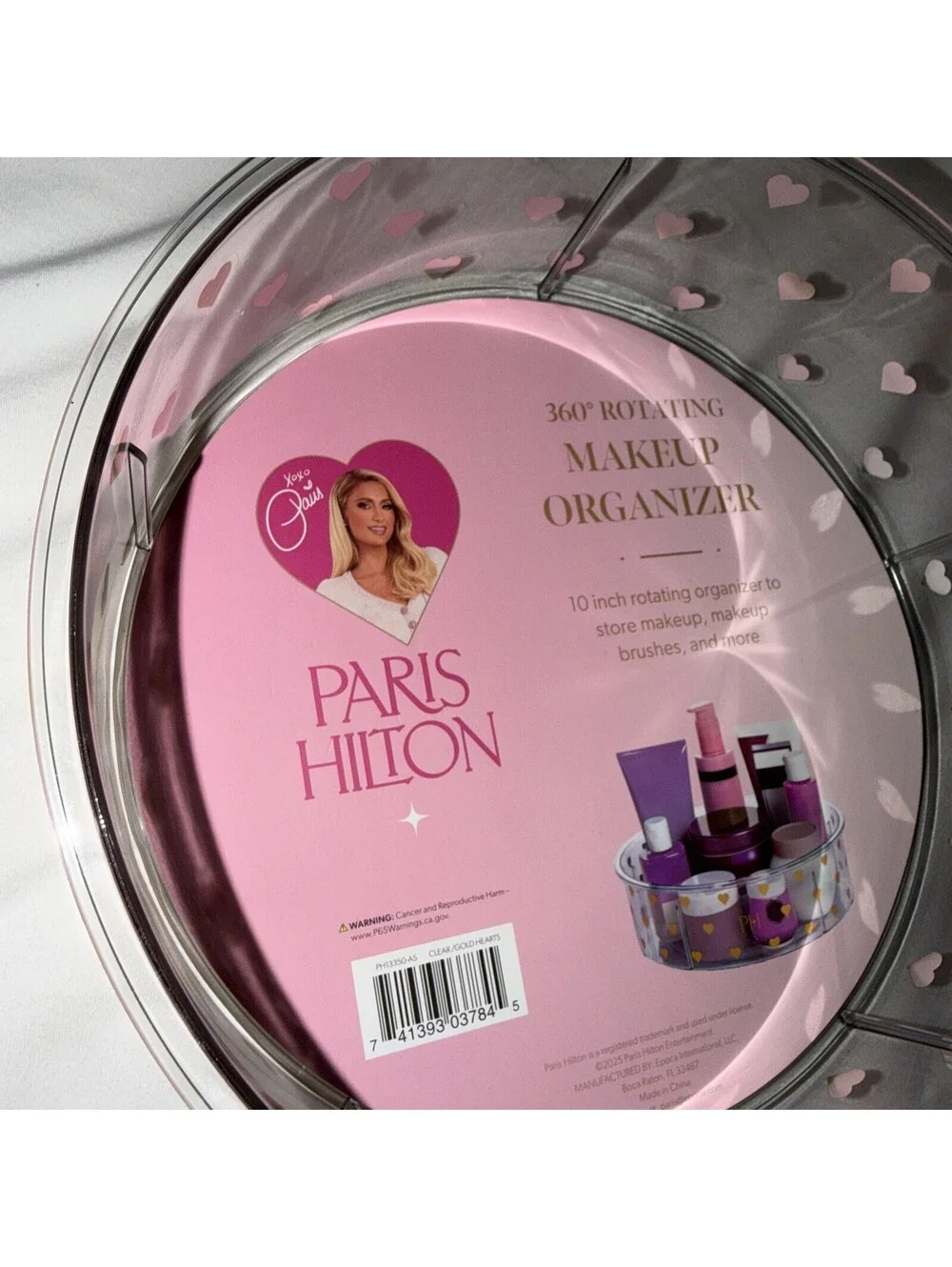 Paris Hilton 360 Rotating Makeup Organizer 10inch clear / heart shapes